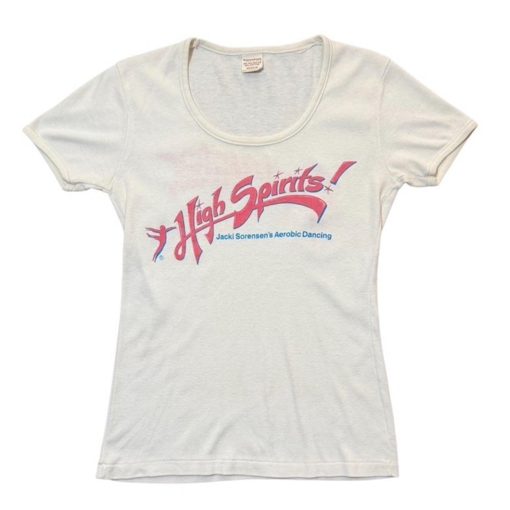 Vintage 80s High Spirits Jacki Sorensen Aerobic Dance Instructor Fitness T-Shirt